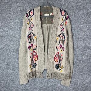 Anthropologie Sleeping on Snow Embroidered Paisley Fringe Cardigan Sweater Small